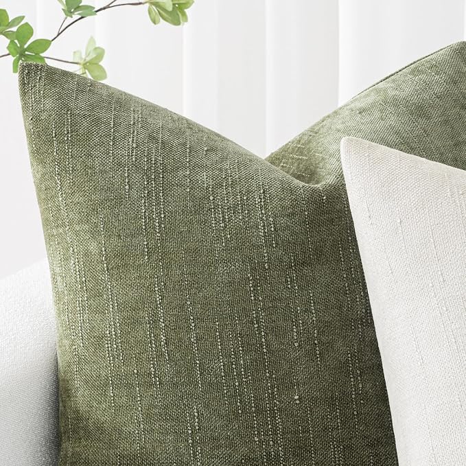 MIULEE Textured Chenille Throw Pillow Covers 18x18 Inch Sage Geen | Pack of 2 Decorative Soft Throw Pillows, Solid Textured Cushion Covers, Modern Home Decor for Couch Sofa Bedroom Living Room