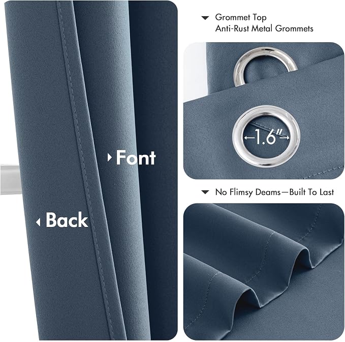 MIULEE Blackout Curtains for Bedroom 2 Panels 50 x 63 Inch Long Stone Blue | Thermal Insulated, Living Room Darkening Grommet Drapes, Noise Reducing, Light Blocking Window Treatments