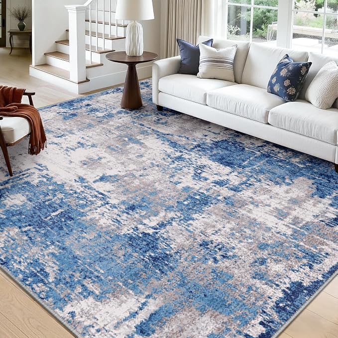 RELEANY Washable Square 10' x10' Area Rug for Living Room Blue Gray | Carpet for Bedroom, Kitchen, Office, Hallway and Entryway, Printed Pattern, Non‑Slip, Soft, Stain‑Resistant, Easy to Clean