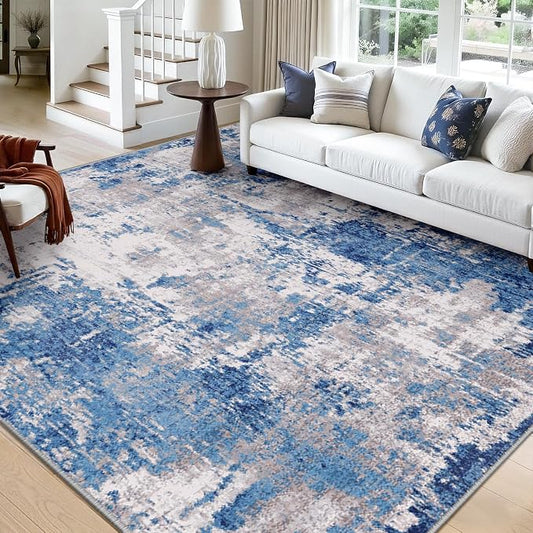 RELEANY Washable Square 10' x10' Area Rug for Living Room Blue Gray | Carpet for Bedroom, Kitchen, Office, Hallway and Entryway, Printed Pattern, Non‑Slip, Soft, Stain‑Resistant, Easy to Clean