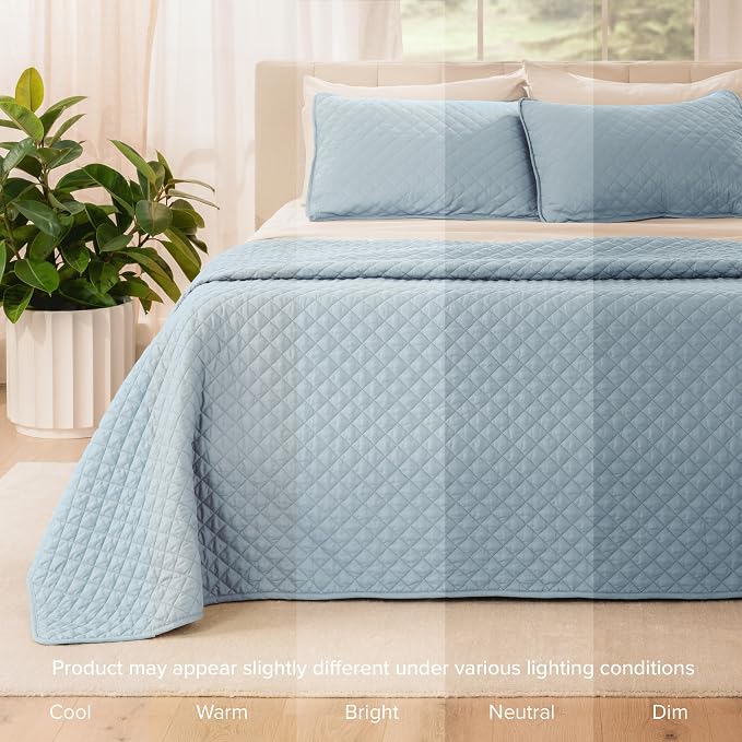 Bare Home Coverlet Set - Twin/Twin Extra Long - Lightweight Bed Decor - Comforter Alternative - All-Season Quilted Bedspread (Twin/Twin XL, Light Blue)