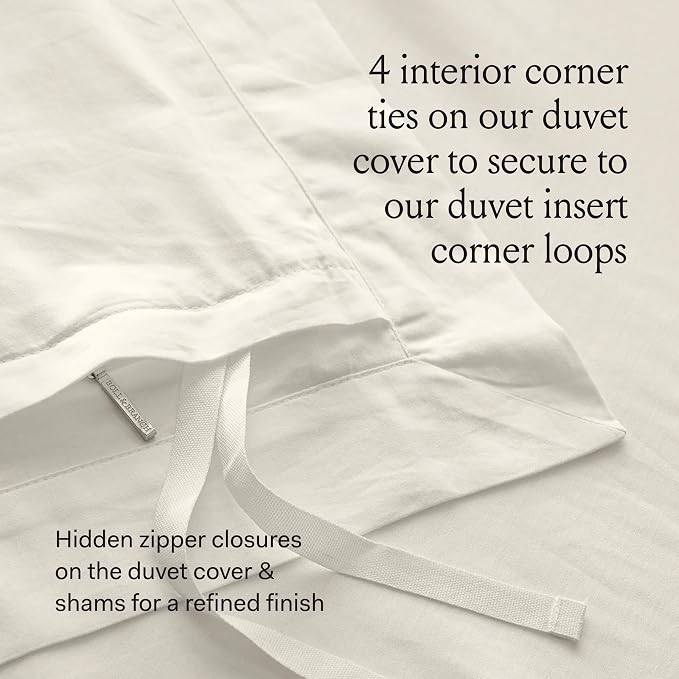 BOLL & BRANCH Signature Hemmed Duvet Set, Twin/Twin XL, Stone | 1 Duvet Cover, 1 Sham - Luxury 100% Organic Cotton - Buttery Soft, Hidden Closures