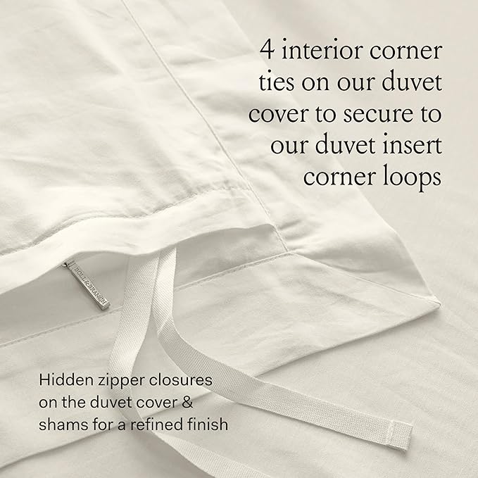 BOLL & BRANCH Signature Hemmed Duvet Set, King/Cal King, Mineral | 1 Duvet Cover, 2 Shams - Luxury 100% Organic Cotton - Buttery Soft, Hidden Closures