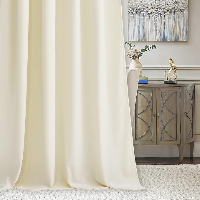 RYB HOME Cream Velvet Room Drakening Curtains 84 inches for Living Room | Thermal Insulated, Privacy UV Blocking, Energy Saving, Luxury Window Decor for Dining Room Sliding Door, W52 x L84, 2 Panels