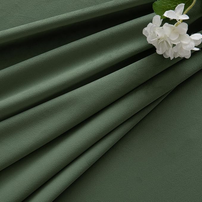 MIULEE Velvet Curtains 50W x 96L 2 Panels Olive Green Blackout Curtains | Luxury velvet fabric, pinch pleat design, back tab hooks, thermal insulated, blackout light blocking, for living room bedroom