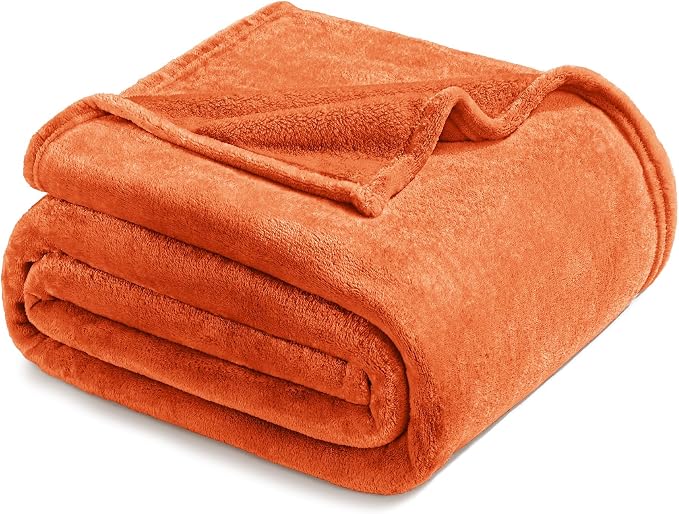 Exclusivo Mezcla Soft Large Fleece Throw Blanket for Couch, Burnt Orange | 50x70 Inches, Double-Sided Brushed Flannel, Lightweight Plush Cozy Blanket for Home Decor, All Season, Machine Washable