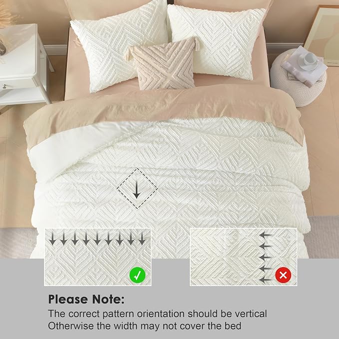 Litanika Oversized King Comforter Set, 3 Pcs Ivory Tufted Boho Bedding Set | Farmhouse Shabby Chic Vintage Bohemian Textured Aesthetic Soft Fluffy Lightweight Breathable All Season Bed Set