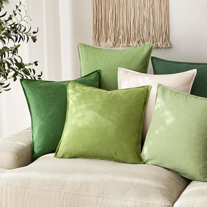 Foindtower Linen Solid Decorative Throw Pillow Covers 26x26 Inch Lush Green | Boho Farmhouse Morden Pillowcase,Pack of 2 Soft Accent Cushion Covers,Rustic Home Decor for Chair Couch Bedroom Living Room