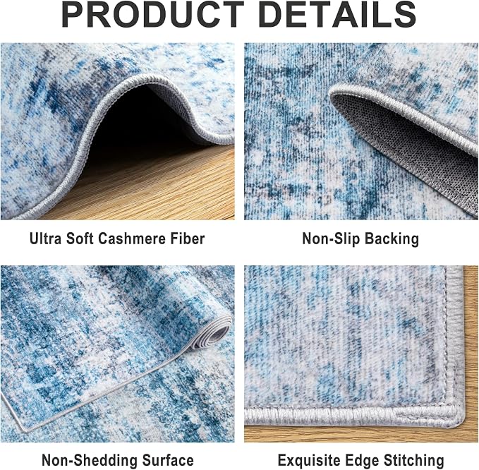 PLHXFR 10x12 Area Rug Living Room: Modern Abstract Washable Carpet Blue | For Bedroom Dining Room Farmhouse Nursery Home,Machine washable,Non Slip,Large Soft Neutral,Stain Resistant, Indoor Floor