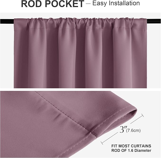 PONY DANCE Blackout Curtains - Thermal Insulated, Energy Saving & Noise Reducing Bedroom and Living Room Drapes, Dusty Rose, W 42x L 72 Inch, Set of 2 Rod Pocket Curtain Panels
