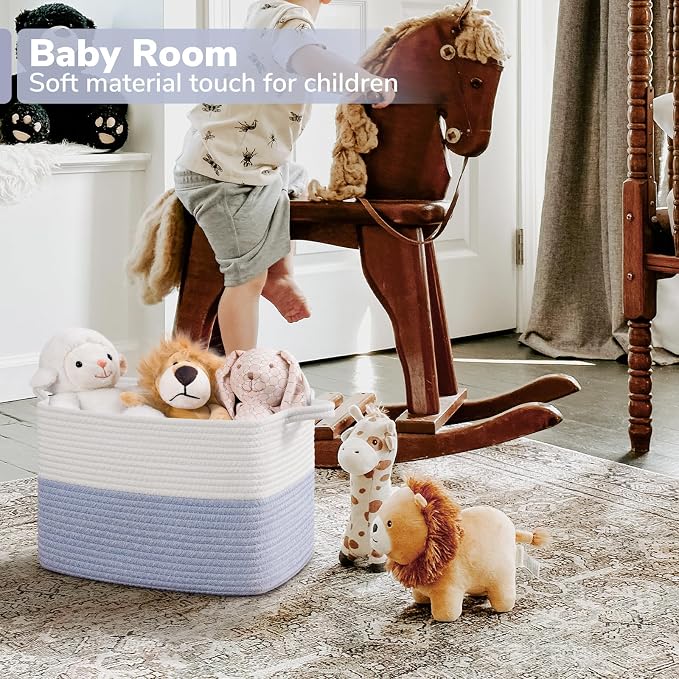 Goodpick Woven Storage Basket for Shelves, 13" x 10" x 9", Light Blue | Stylish Gift Basket for Home Decor, Cotton Rope Baskets for Dog Toys, Books & Shoes Storage, Closet & Shelf Organization