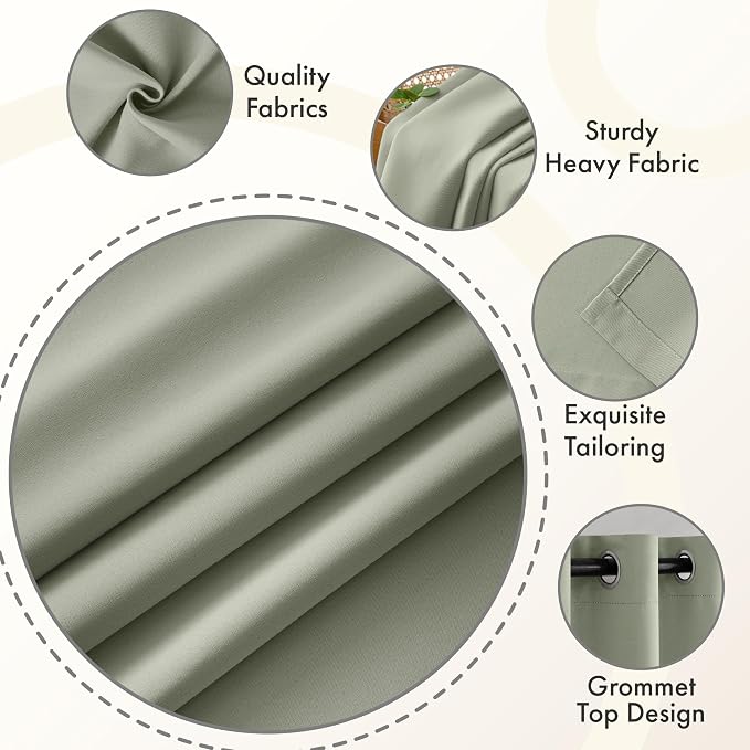 MIULEE Sage Green Short Blackout Bedroom Curtains 54 Inch Long 52"x54" | Grommet Top, Room Darkening Window Drapes, Privacy Protection, Thermal Insulated, Heat Blocking, Light Blocking