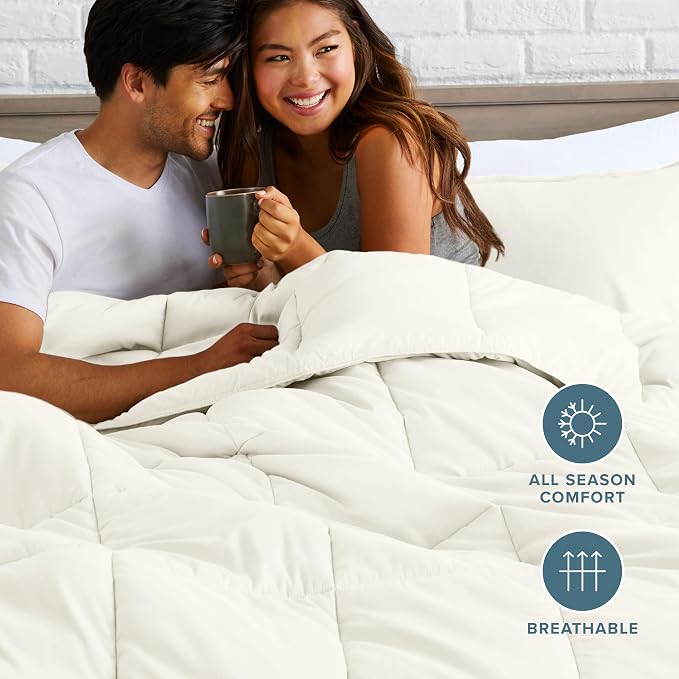 Bare Home Comforter Set - 1800 Ultra Soft (Oversized Queen, Antique White) | All-Season, Breathable, Hypoallergenic, Premium 1800, Warm, Cozy