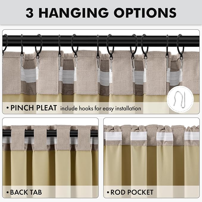 MIULEE 100% Blackout Linen Burlap Curtains for Bedroom 42 x 90 Inch 2 Panel | Thermal Insulated, Room Darkening Drapes for Living Room, Back Tab Rod Pocket Pinch Pleated, Taupe Brown Solid Luxury Decor