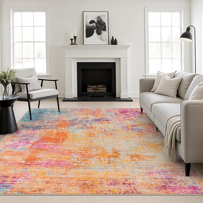 Area Rug Living Room: 6x6 Modern Washable Soft Carpet Galaxy Haze | For Bedroom Dining Room Farmhouse Nursery Hallway Office,Modern Abstract,Machine washable,Non-Slip,Stain Resistant,Indoor