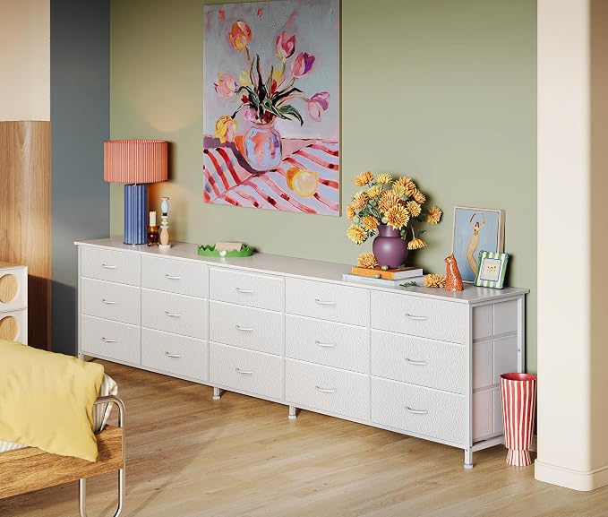 Huuger 86.6 Inch Long Dresser for Bedroom, TV Stand for 65, 75, 85 Inch TV | 15 Large Fabric Drawer Dresser, Entertainment Center for Bedroom, Wide Chest of Drawer with Storage