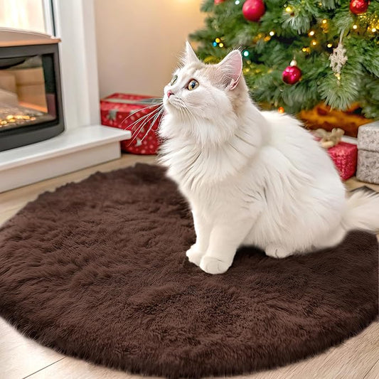 OLANLY Coffee Round Rugs for Bedroom - Machine Washable, 2 ft Circle Area Rugs for Living Room, Soft and Fluffy Shaggy Carpet for Teen Girls and Boys, Nursery Rooms, Dorms, Home Decor Aesthetic