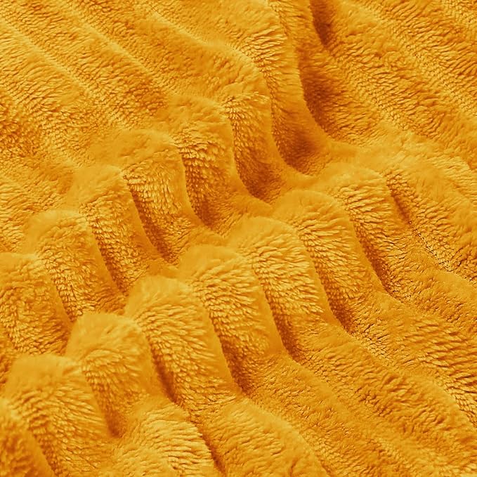BEDELITE 3D Ribbed Mustard Yellow Fleece Twin Blanket for Couch, 60x80 Inch | Soft Warm Fluffy Blanket for Bed Sofa College Dorm Room Decor, Luxury Cozy Plush Birthday Gifts for Women Girls, Lightweight