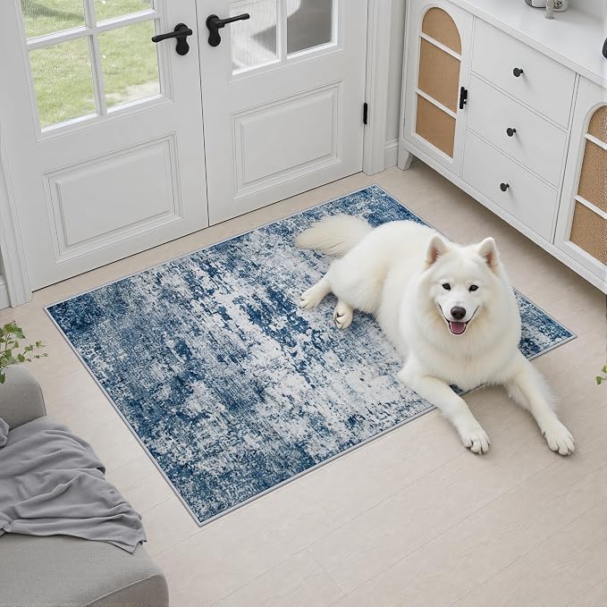 2x3 Washable Entryway Rug: Modern Abstract Indoor Soft Carpet Blue | For Entrance, Bedroom, Kitchen, Laundry, Bathroom,Door Mat,Modern Abstract,Machine washable,Non-Slip,Stain Resistant,Indoor