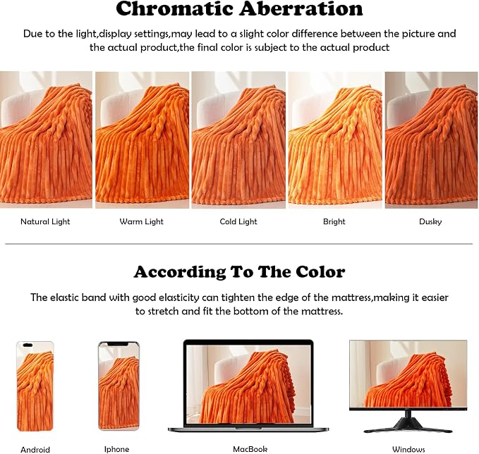 NEWCOSPLAY Fleece Ribbed Cozy King Blanket for Couch, Orange, 90"x110" | Premium Silky Flannel Blanket, Soft Lightweight Fluffy Throw Blanket for Bed Sofa Decor, Gift for All Season Use