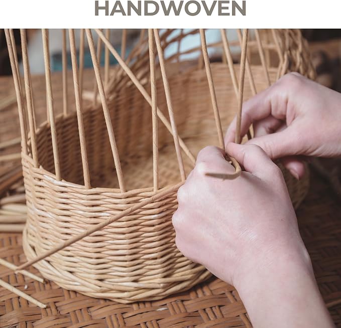 GRANNY SAYS Wicker Baskets for Organizing, Shallow Storage Bins, 2-Pack | Waterproof Wicker Baskets with Handles, Wicker Storage Baskets for Shelves, Woven Baskets for Storage,Living Room,Butter Milk