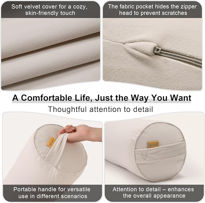 Body Pillow for Adults,Long Round Pillow,Big Cylindrical Pillow,Large Full Bolster Pillows for Side Sleepers (Misty White, 47.24"*7.87")