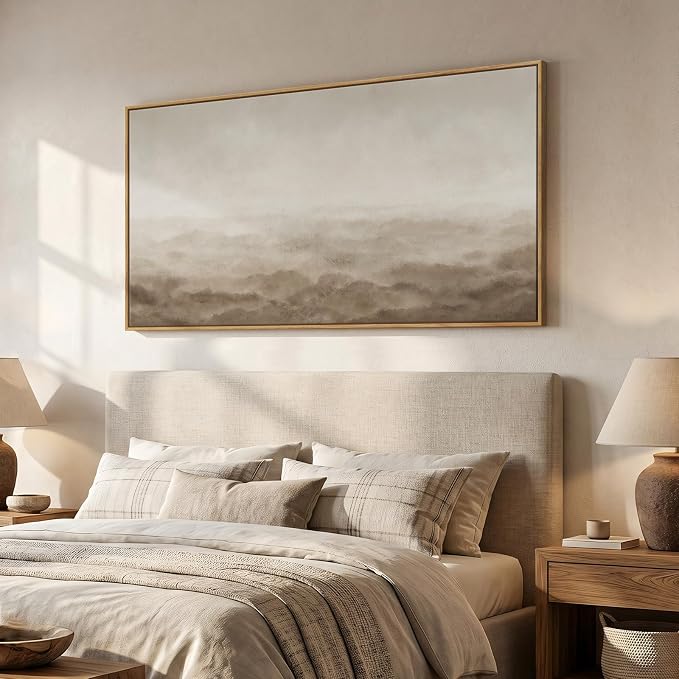 Large Framed Neutral Beige Brown Abstract Wall Art for Living Room 60x30 In | Rustic pictures, Canvas prints, Solid wood frame, Landscape paintings artwork, Minimalist wall decor for bedroom, Dining Room