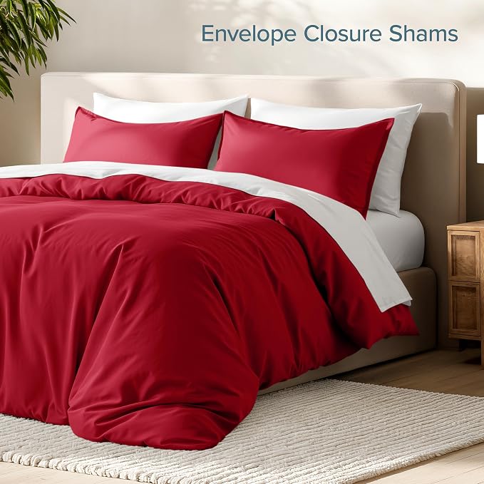 Bare Home Duvet Cover Set 1800 Ultra-Soft (Oversized King, Red) | Lightweight, Cooling, Breathable, Premium 1800 Ultra-Soft, All-Season