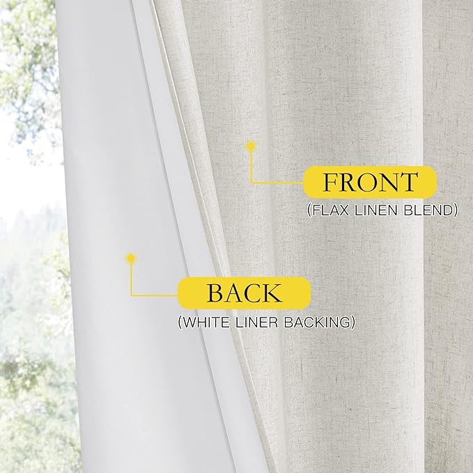 NICETOWN Back Tab 100% Blackout Linen Curtains 90" Length 2 Panels, Ivory | Thermal Insulated, Noise Reducing Textured Linen Look Windows Curtains for Daytime Sleepers Relaxation, W52" x L90" Each