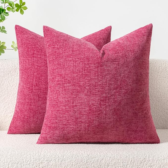 MIULEE Soft Chenille Throw Pillow Covers Hot Pink 20x20 Inch Pack of 2 | Modern Home Decor, Classic Decorative Pillows, Solid Dyed Cases, Boho Couch Cushion Covers for Sofa Bed Living Room