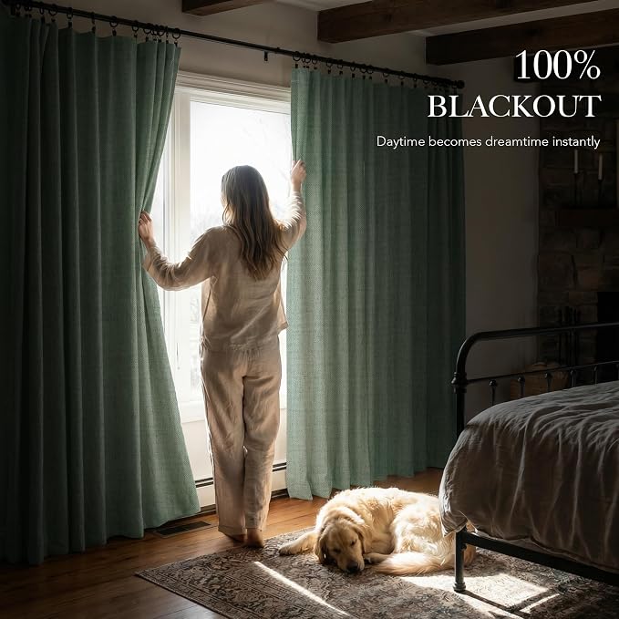 RYB HOME Sage Green 100% Blackout Curtains 84 Inch for Bedroom Living Room | Thermal Insulated Linen Texture Elegant Farmhouse Back Tab Rod Pocket, for Office Dining Room Nursery, W52 x L84, 2 Panels