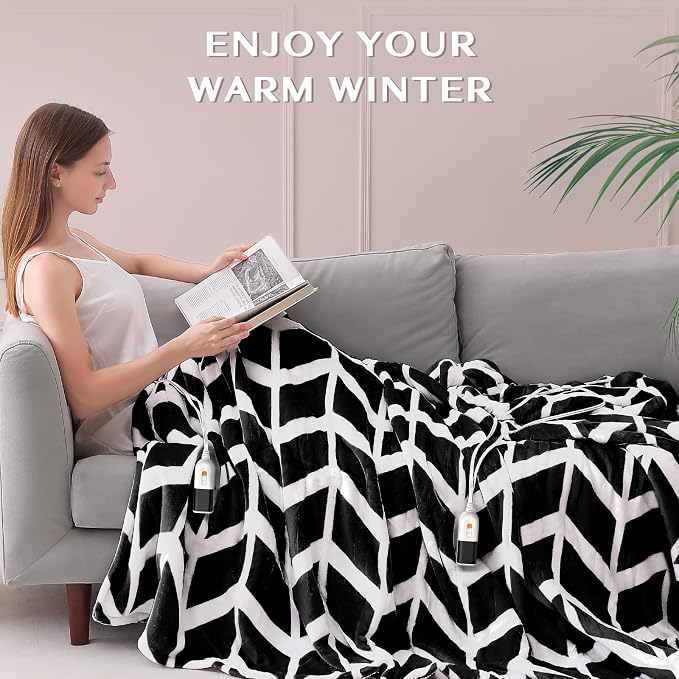 VENTIMI Heated Blanket Queen, 9 Heat Levels & 2-10 Hours Auto Off, Black | ETL & FCC, Dual Controller, 84" × 90", Flannel and Sherpa, Bed Couch Use, Machine Washable, Removable Controller