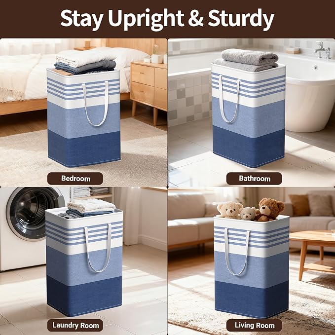 WOWBOX 2 Pack Laundry Baskets, Collapsible Dirty Clothes Laundry Hampers | with Reinforced Handles, Waterproof Coating, 2 Pack for Clean & Dirty Clothes, for Bedroom, Bathroom, Dorm (75L Blue)