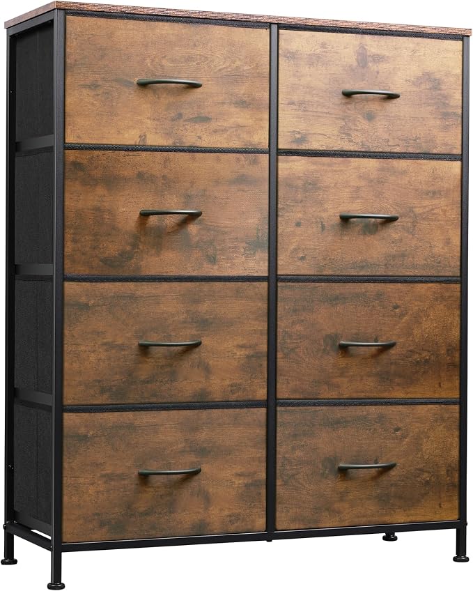WLIVE 8 Drawer Fabric Dresser for Bedroom, Tall Storage Tower, Rustic Brown | 8-drawer tall storage tower with fabric bins and wood tabletop, breathable non-woven, perfect for bedroom closet dorm