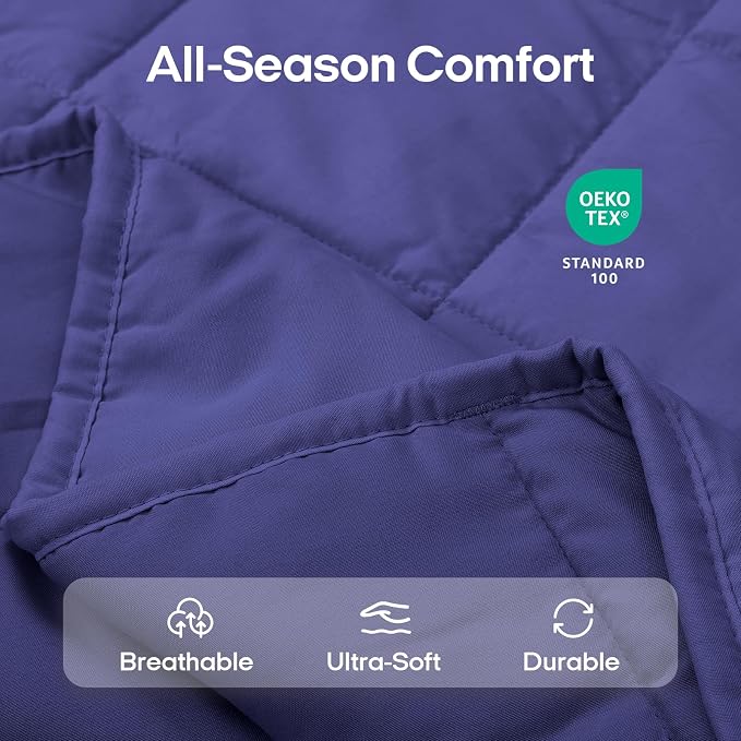 ZonLi Weighted Blanket for Adults (48"x72", 15lbs, Dusk Blue) | Twin Size High Breathability Cooling Heavy Blanket, Soft Material with Premium Glass Beads, All-Season, Easy Care