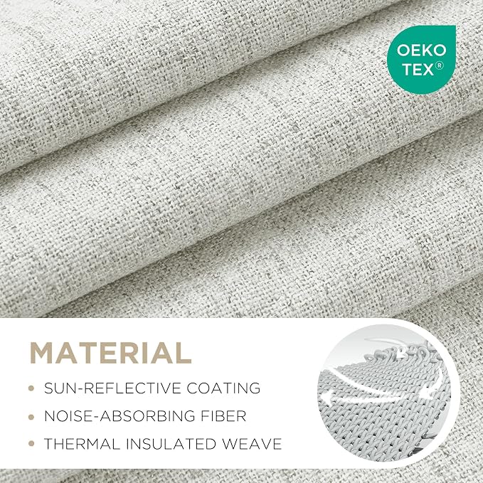 Joydeco Linen Blackout Curtains for Bedroom - 100% Light Blocking 1 Panels, White Drapes 70" W x 108" L, Thermal Insulated Room Darkening Curtains for Living Room, Rod Pocket & Back Tabs