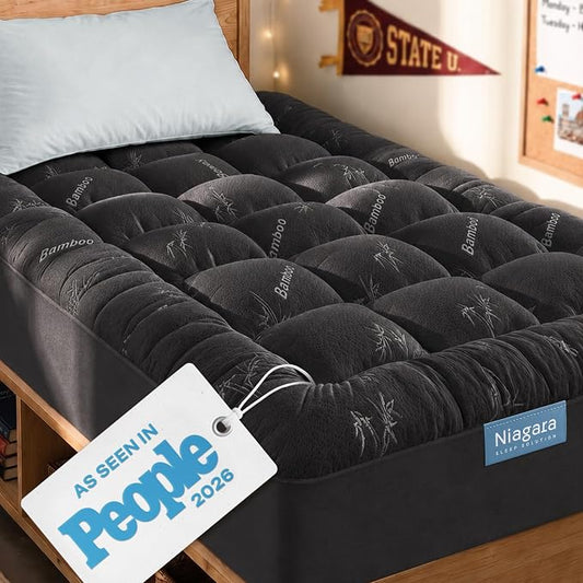 Niagara Sleep Solution Ultra Soft & Cooling Mattress Topper - Twin XL Size | Rayon Derived from Bamboo, Pillow Top Mattress Pad, 20" Deep Pocket, Back Pain Relief, Perfect for Hot Sleepers, Dark Gray