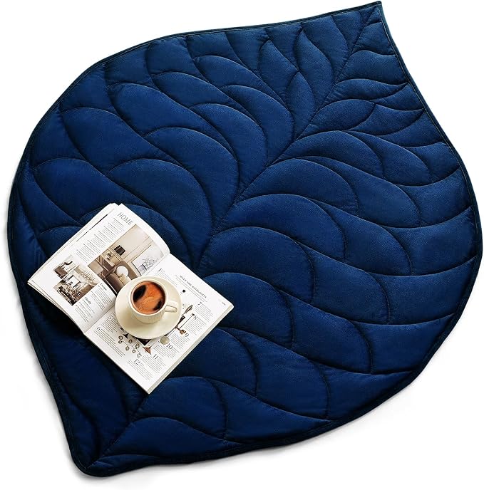 Weighted Lap Blanket for Adults, 7 lbs 41" x 53", Leaf Pattern, Navy Blue | Washable Weighted Blankets, Small Portable Blanket for Relaxation, Cozy Luxury Crystal Velvet All-Season Heavy Blanket