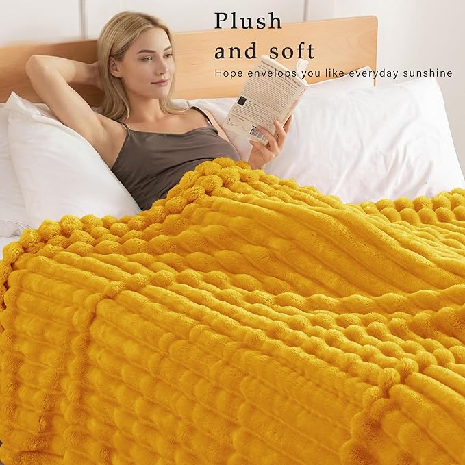 Exclusivo Mezcla Striped Queen Size Fleece Blanket for Bed, Couch, 90"x90" | Soft Breathable Cozy Bed Blankets, Lightweight Plush Fluffy Fuzzy Jacquard Decorative Blankets