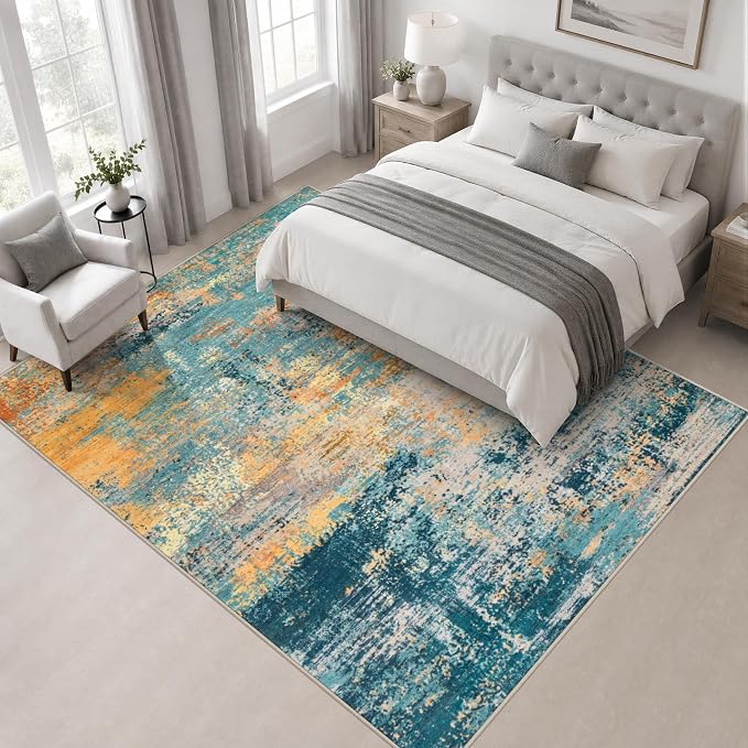 Area Rug Living Room: 4x4 Modern Washable Soft Carpet Rosy Haze | For Bedroom Dining Room Farmhouse Nursery Hallway Office,Modern Abstract,Machine washable,Non-Slip,Stain Resistant,Indoor