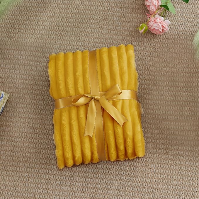 BEDELITE Ribbed Twin Blanket for Couch & Bed, Mustard Yellow, 60"x80" | Ultra-Soft Plush Fleece, Cozy, Warm Yet Lightweight, Ribbed Texture, Home Decor, Machine Washable, Giftable, All-Season Use