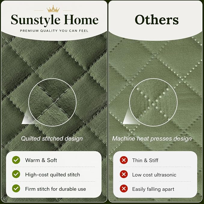 SunStyle Home Twin Quilt Set, Lightweight Bedding Summer Bedspreads,Green | Soft Coverlet With 2 Pillow Shams,Morden Style Quilts for All Season, Suitable for Bed,Couch,Bedroom,Guest Room,68"X86"