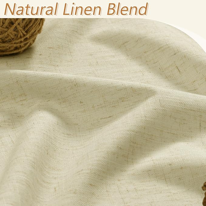 Extra Long 100% Blackout Linen Curtains for Bedroom 108 inches Long, Thermal Insulated Room Darkening Black Out Drapes for Living Room, Back Tab Rod Pocket 2 Panels Set,Cream Yellow,52x108