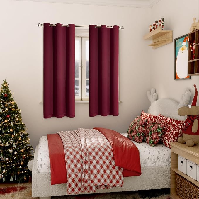 BGment Burgundy Blackout Curtains for Bedroom 63 Inch Long - 2 Panels | Grommet Top, Black Out, Room Darkening, Sunblock, Thermal Insulated, Window Drapes for Kids Boys Room, 42x63 Inch