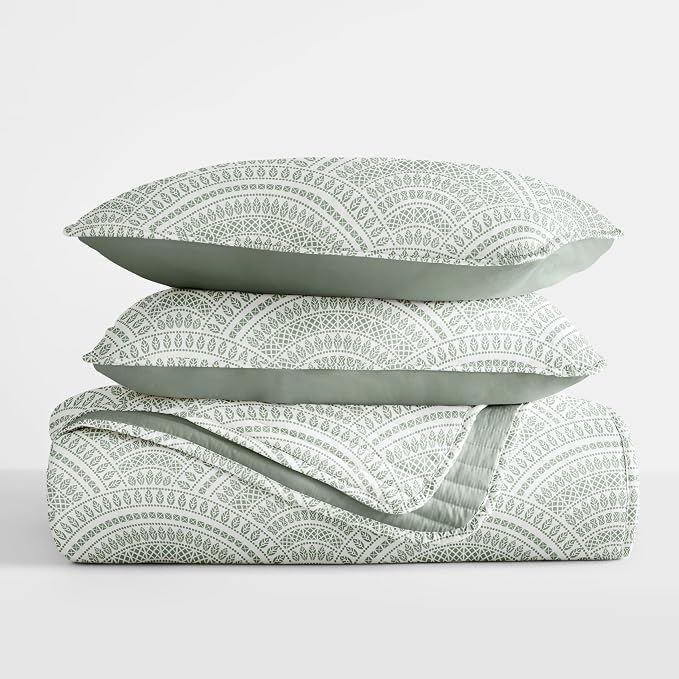 Merit Linens Soft Quilt Coverlet Bedding Set - Pattern/Solid Reversible - Full/Queen Eucalyptus