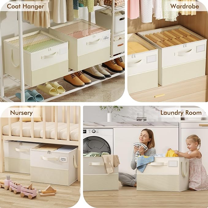 Plus Size 2 Pack Shoe Organizer for Closet, Foldable Shoe Storage Box | 16–24 Pair Shoe Storage for Sneakers, Boots & Heels with Adjustable Dividers, Clear Cover & Space Saving Closet Storage
