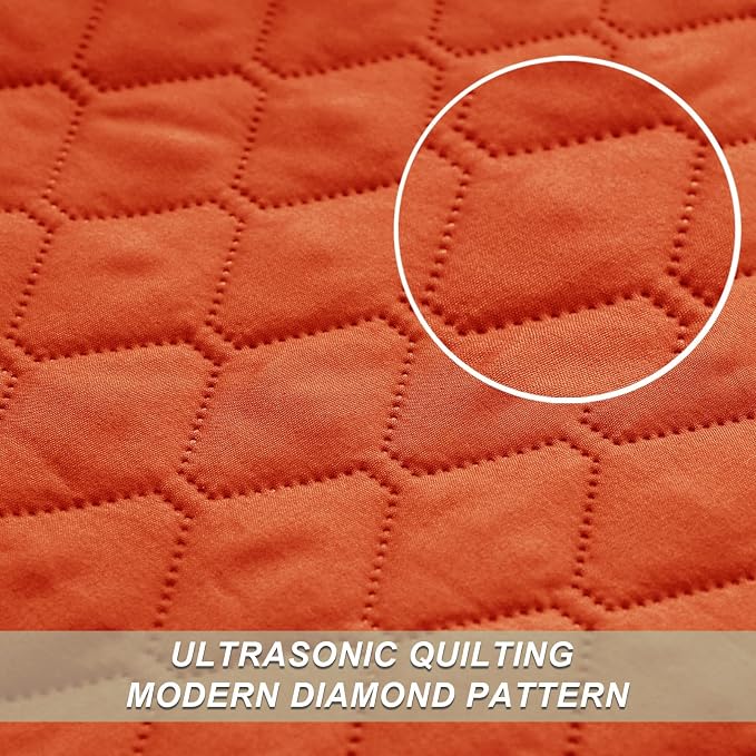 Exclusivo Mezcla Reversible California King Quilt Set, Burnt Orange | Lightweight Bedspreads with 2 Pillow Shams, Soft Microfiber, All Season Bed Coverlets for Bedroom Guest Room, 112x104 Inch