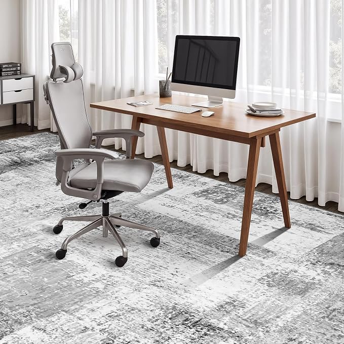 Rugflix 8x10 Area Rugs for Living Room, Washable Grey Large Rug | Machine Washable; Stain-Resistant; Low Pile; Non-Slip; Modern Abstract; Black Carpet for Bedroom Dining Office Nursery Home