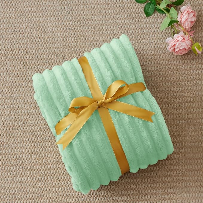 BEDELITE Ribbed Twin Blanket for Couch & Bed, Light Green, 60"x80" | Ultra-Soft Plush Fleece, Cozy, Warm Yet Lightweight, Ribbed Texture, Home Decor, Machine Washable, Giftable, All-Season Use