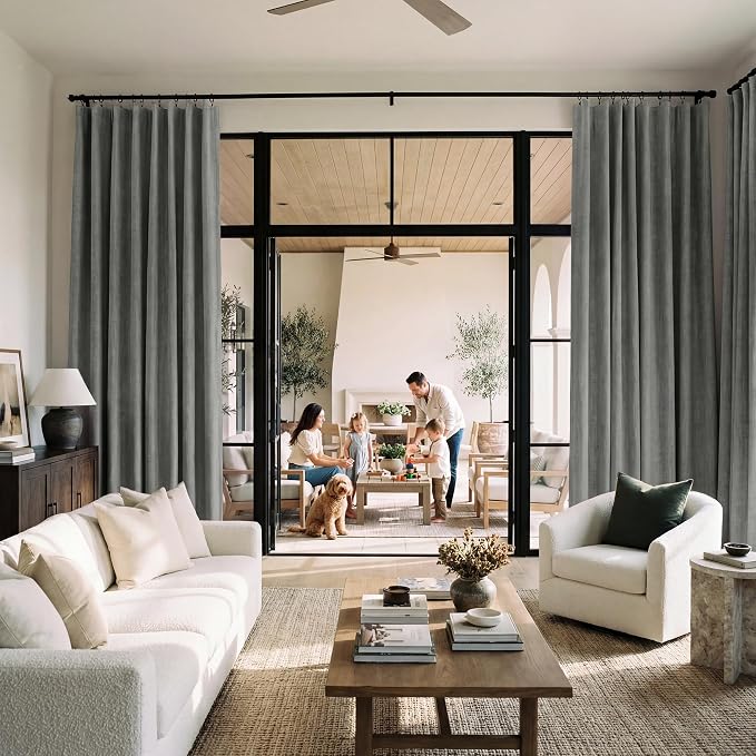 RYB HOME Grey 100% Blackout Curtains 84 Inch Long for Bedroom | Thermal Insulated Privacy Energy Saving, for Bedroom Living Room Window Office Home Theater Nursery, W52 x L84, 2 Panels